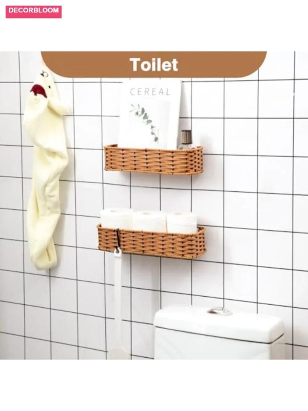 2-Pack Adhesive Wall-Mounted Wicker Baskets, Plastic Storage Organizer for